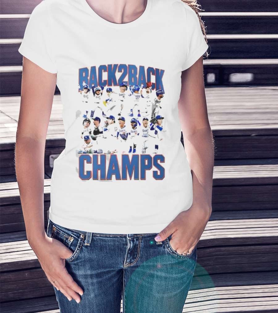 Back 2 Back LA Dodgers Champs Team Celebration T-Shirt
