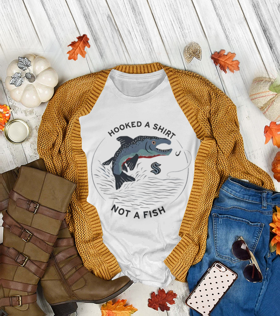 Hooked a Not a Fish Catchy Fishing Hook Design T-Shirt