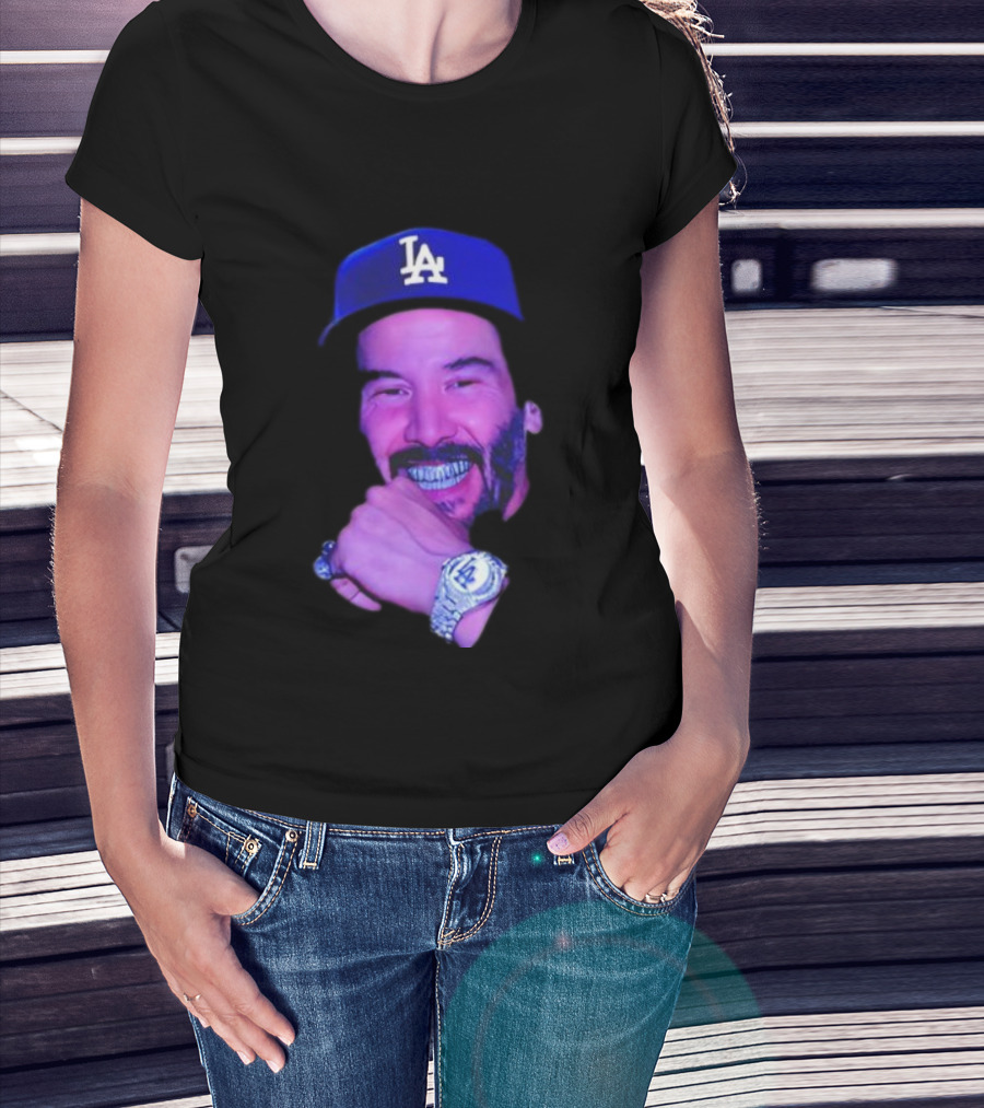 LA Dodgers Keanu Reeves Diamond Grill Bling T-Shirt