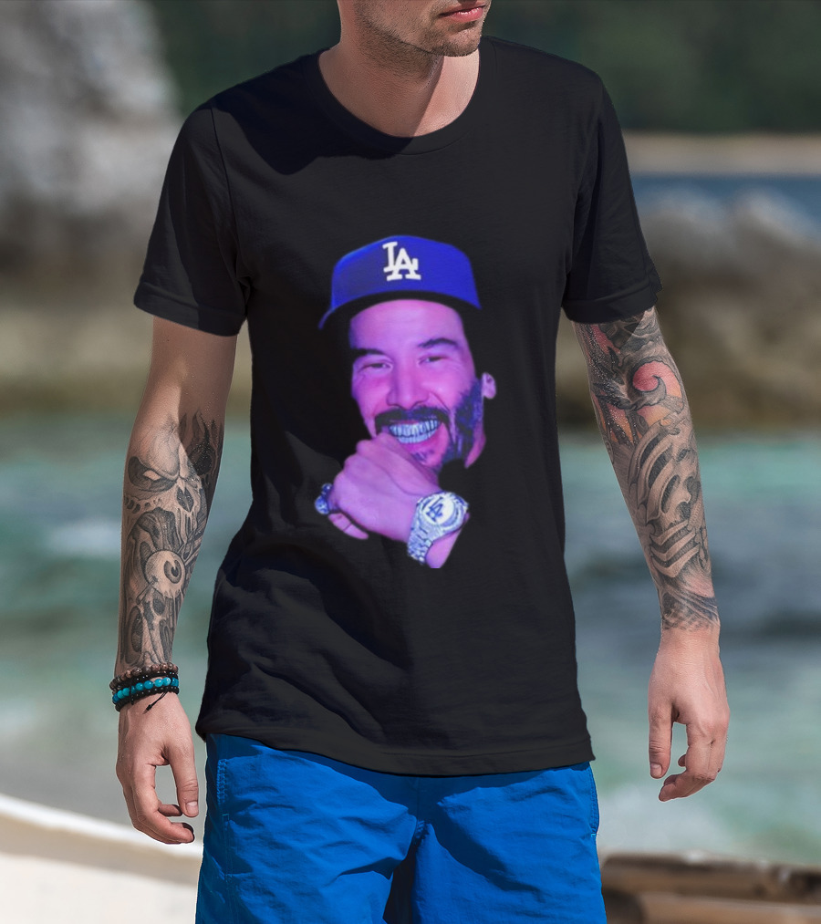 LA Dodgers Keanu Reeves Diamond Grill Bling T-Shirt