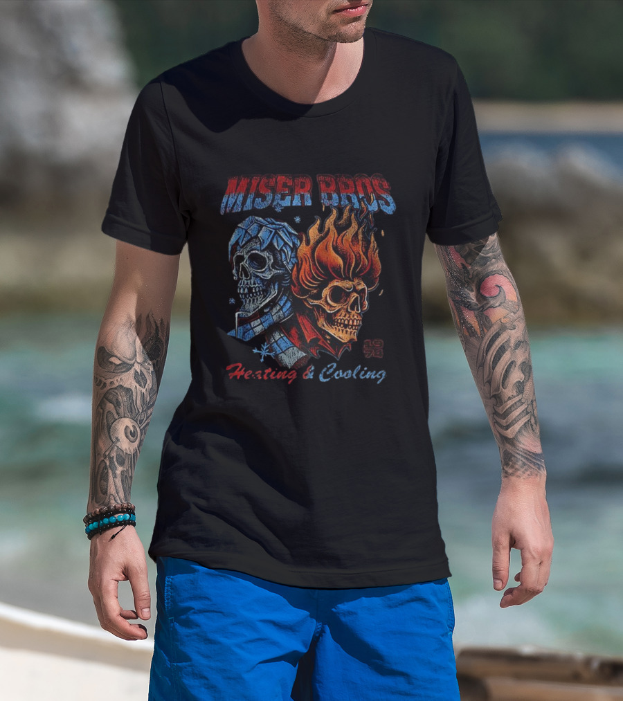 Miser Bros 1974 Skull Fire Ice Heating Cooling T-Shirt