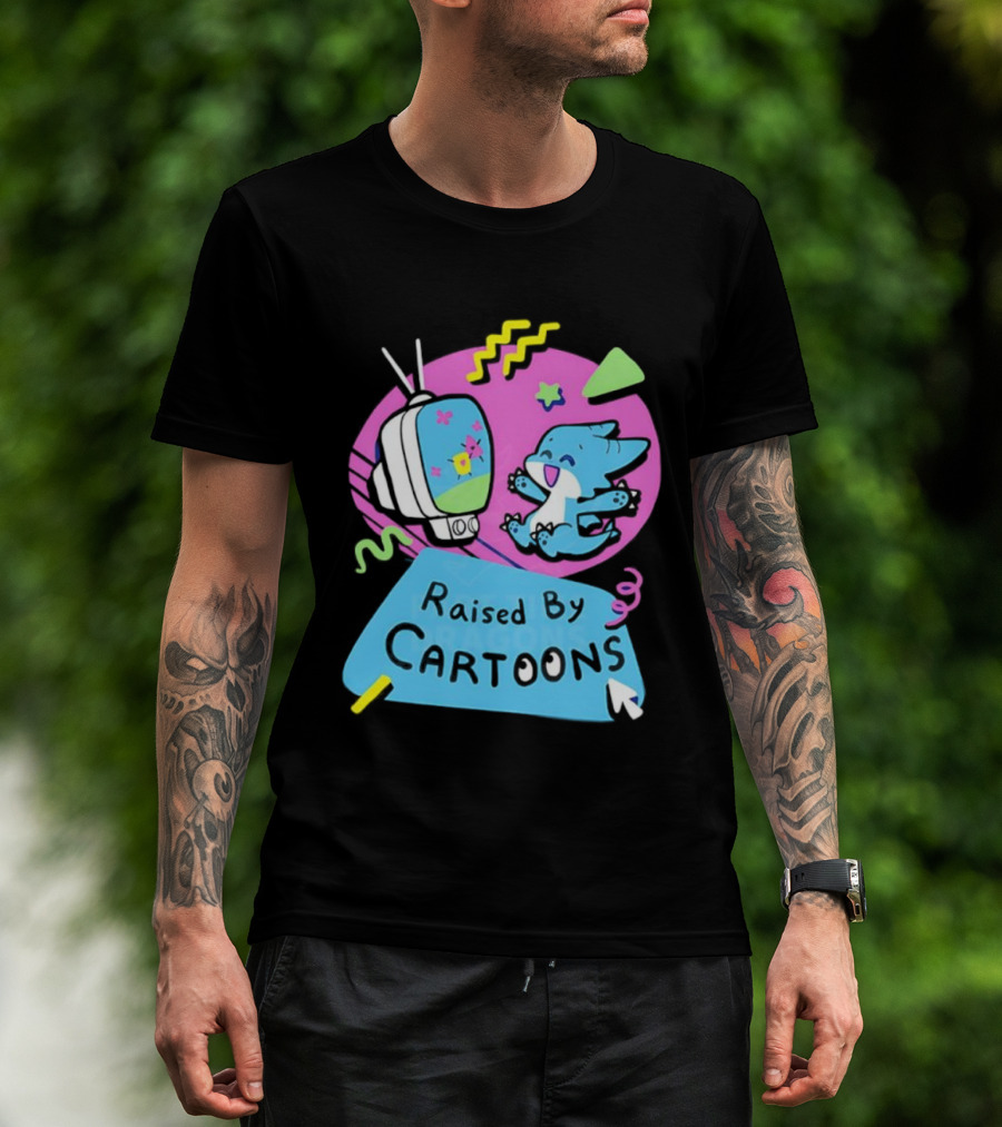 Raised By Cartoons Dragons Vibrant TV Retro Style T-Shirt
