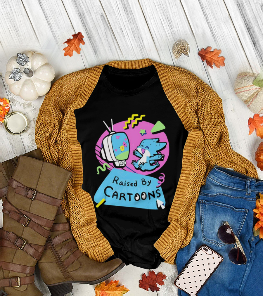 Raised by Cartoons Dragons Vibrant TV Retro Style T-Shirt