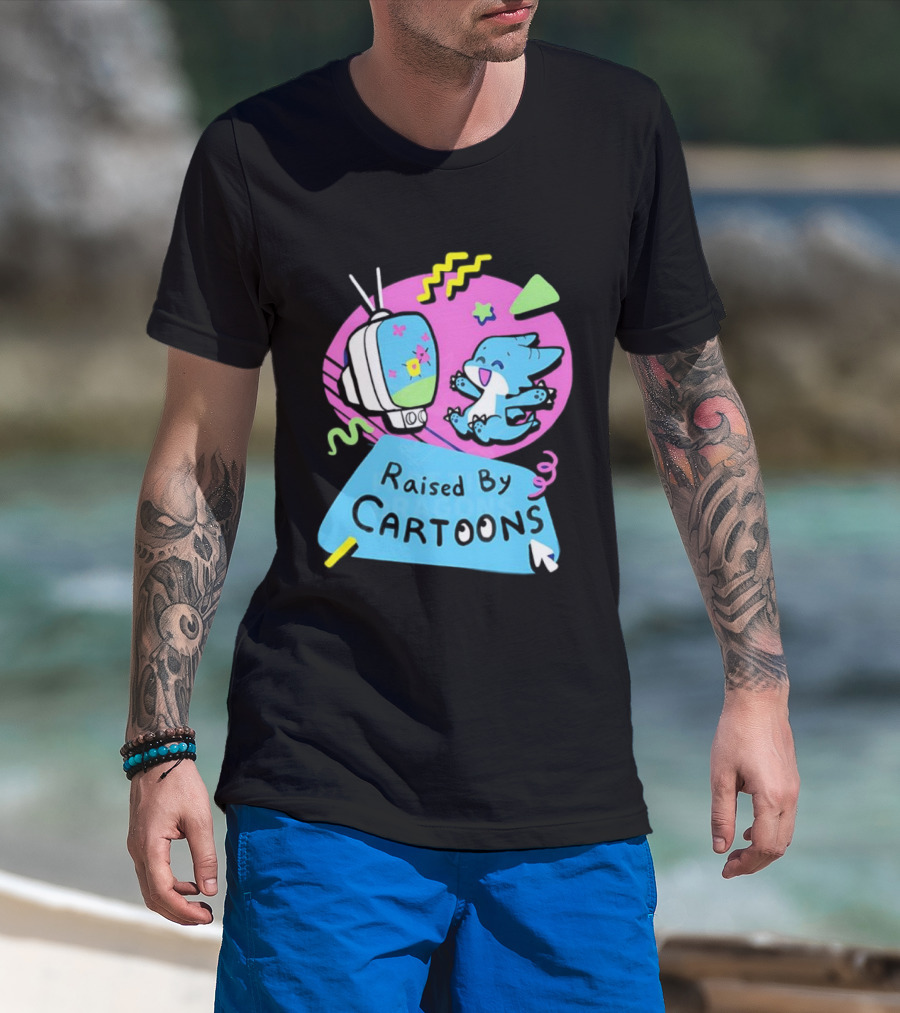 Raised By Cartoons Dragons Vibrant TV Retro Style T-Shirt
