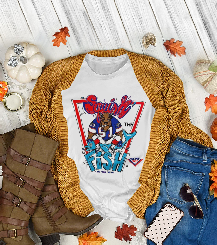 Buffalo Bills Squish the Fish 90s Vintage Cartoon 1991 1992 Football Retro T-Shirt