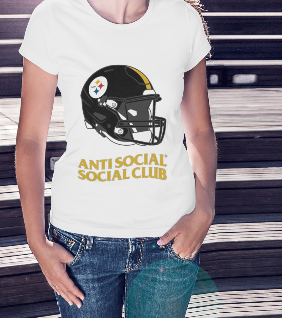 Anti Social Social Club Pittsburgh Steelers NFL Helmet Collaboration T-Shirt