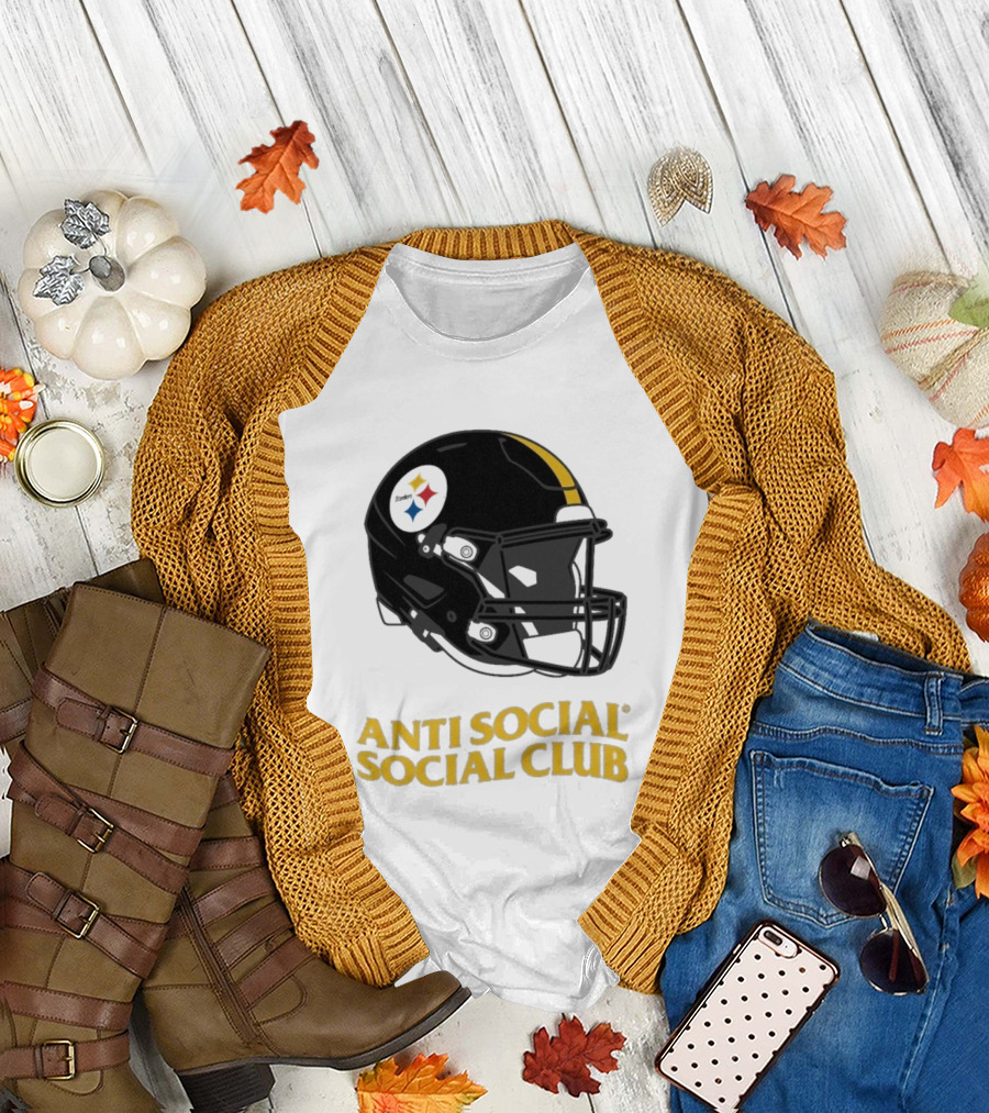 Anti Social Social Club Pittsburgh Steelers NFL Helmet Collaboration T-Shirt