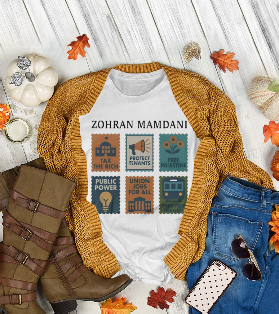 Zohran Mamdani Tax The Rich Protect Tenants Free Palestine Public Power Union Jobs For All Fare-Free Transit T-Shirt