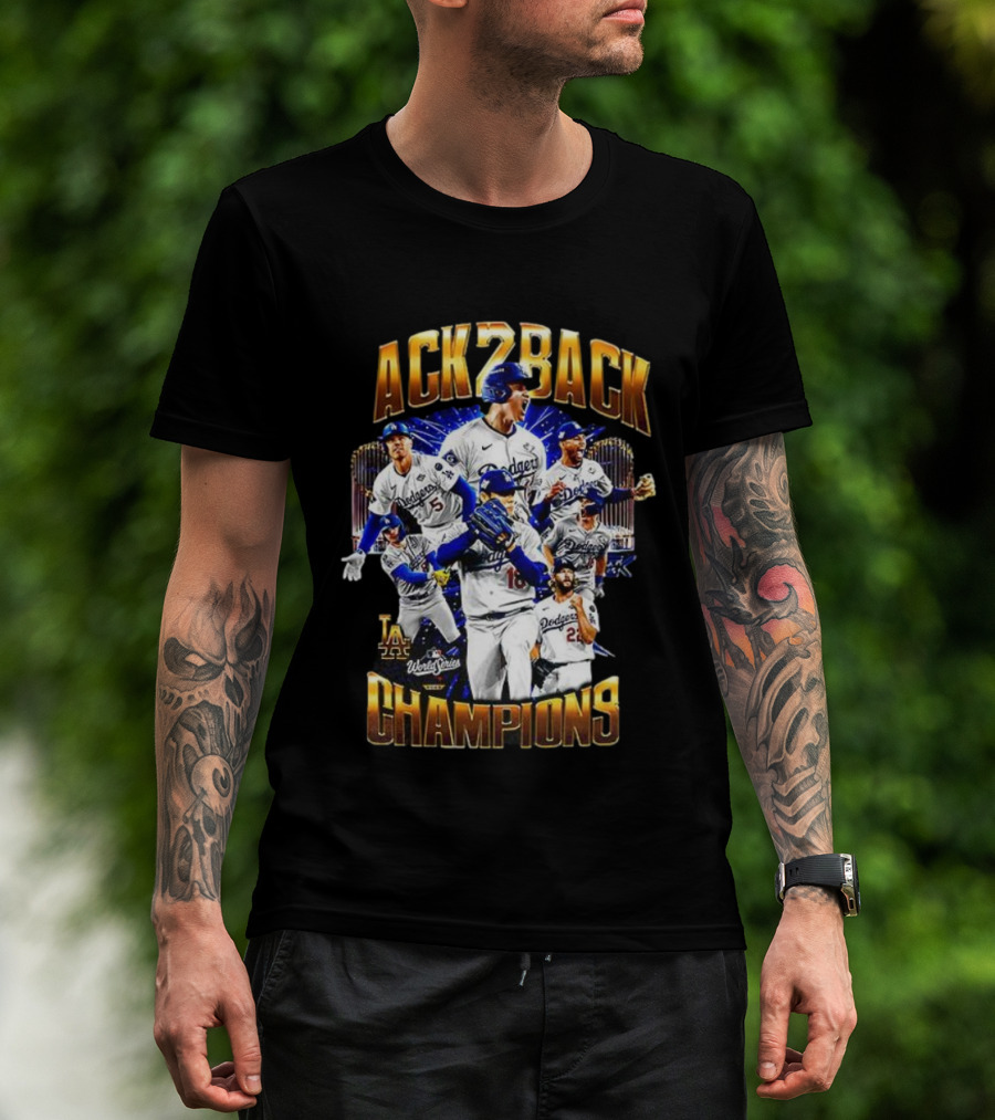 Los Angeles Dodgers World Series Back 2 Back Champions Player Trophy T-Shirt