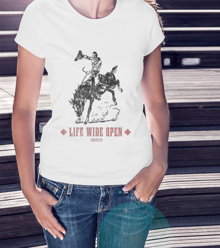 Cboystv Life Wide Open Cowboy Riding Bull T-Shirt