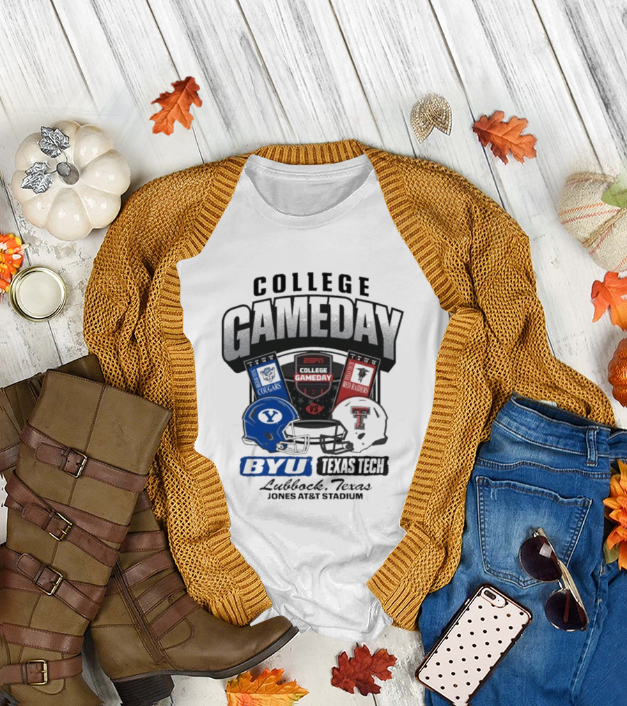 BYU Cougars vs Texas Tech Red Raiders College Gameday ESPN Jones AT&T Stadium Lubbock Texas T-Shirt