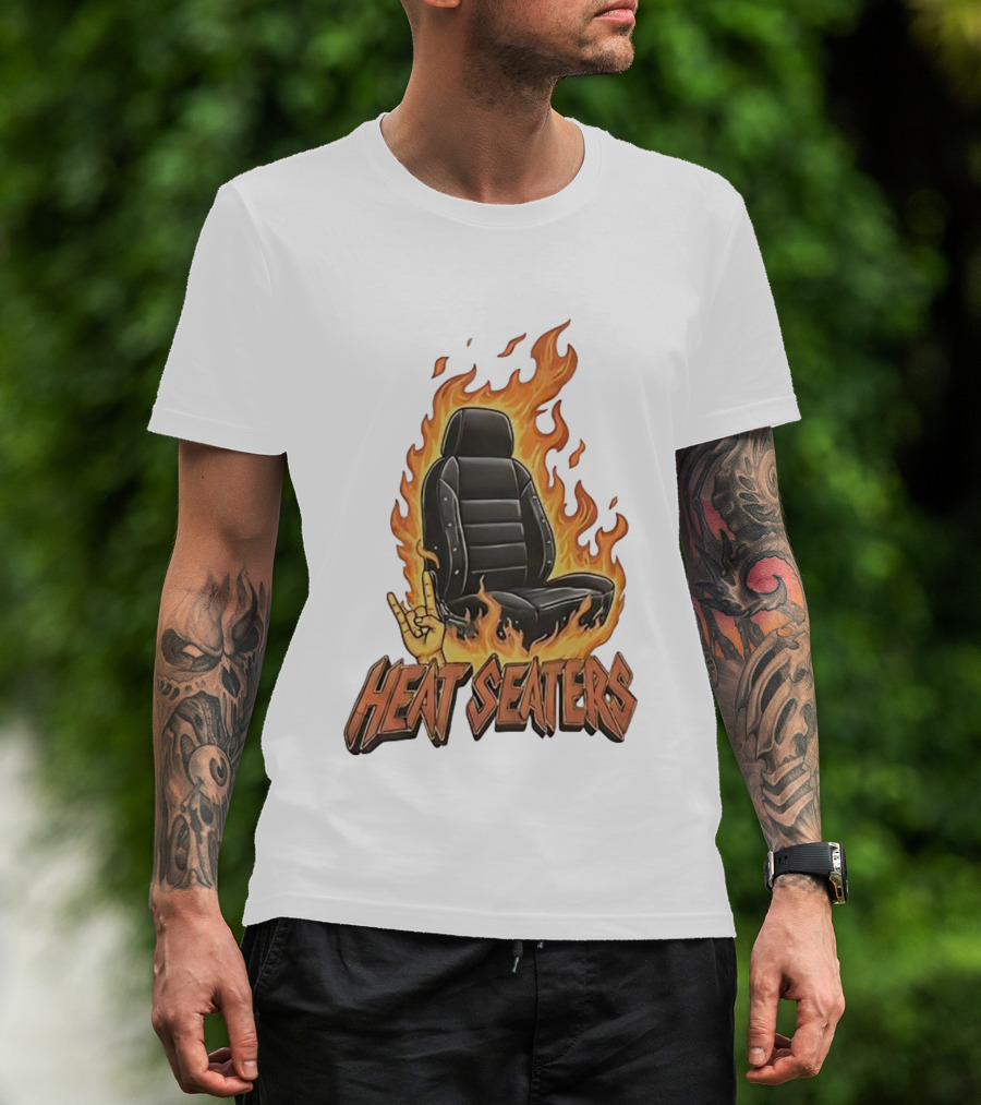 Heat Seaters Flaming Car Seat Rock Emoji T-Shirt