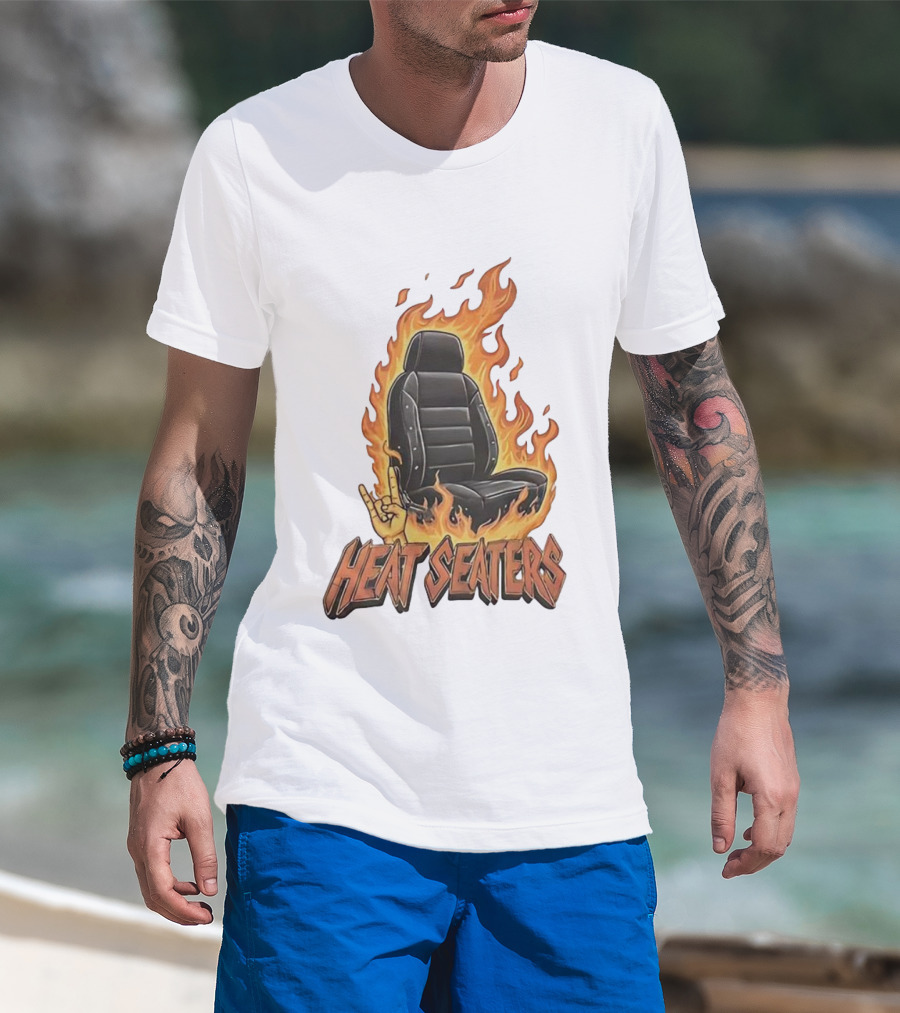 Heat Seaters Flaming Car Seat Rock Emoji T-Shirt