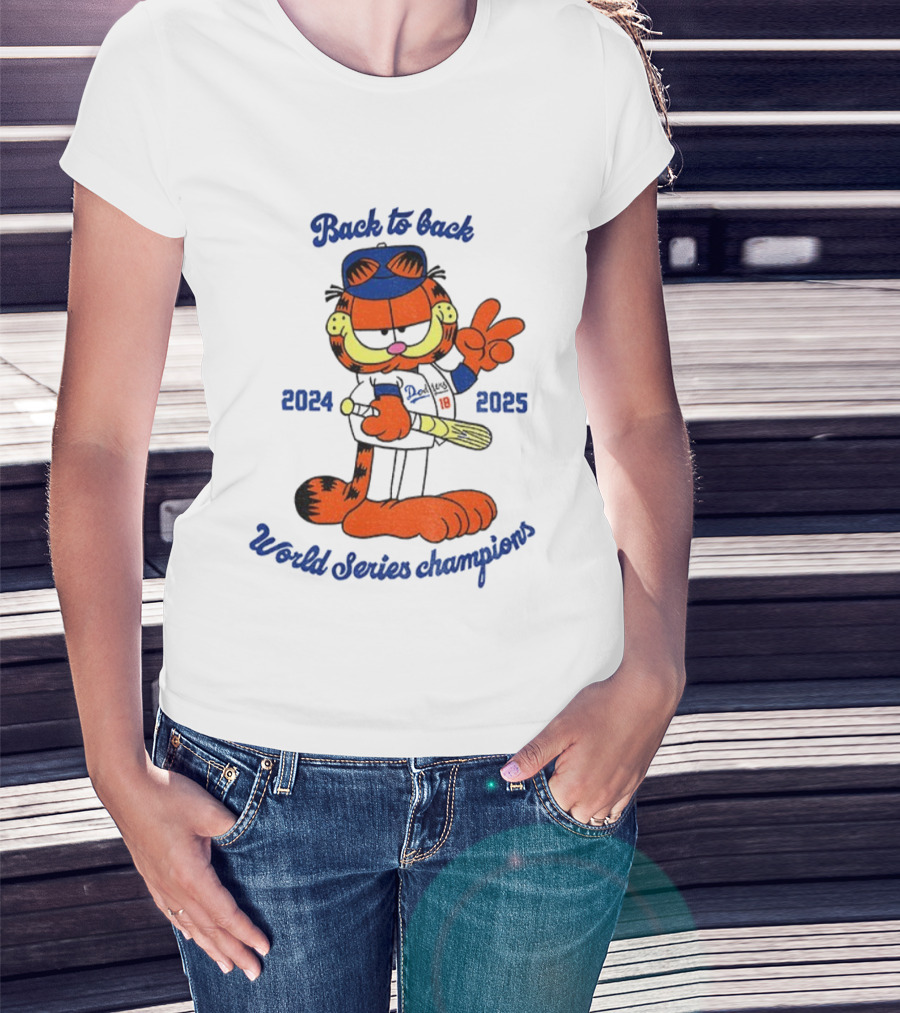 Back To Back Dodgers Orange Cat 2024 2025 World Series Champions T-Shirt