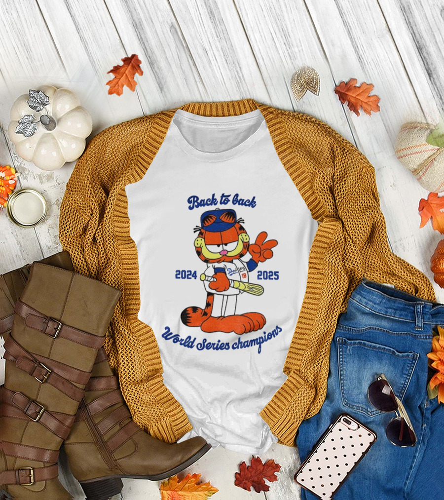 Back to Back Dodgers Orange Cat 2024 2025 World Series Champions T-Shirt