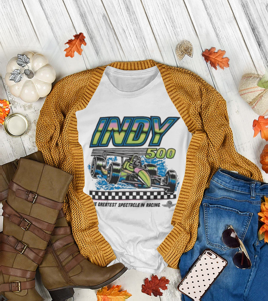 Indianapolis Motor Speedway Indy 500 Greatest Spectacle in Racing Neon Car T-Shirt