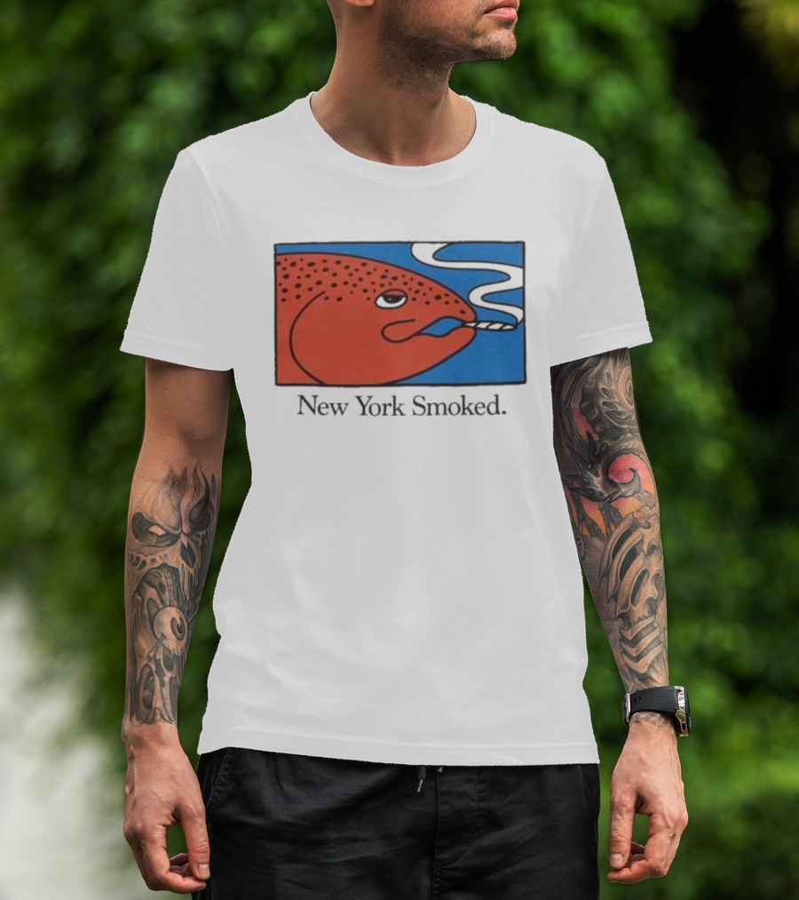 New York Smoked Fish OnlyNY Salmon Illustration Blue Background T-Shirt