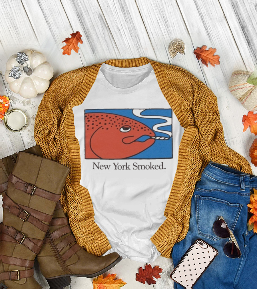 New York Smoked Fish OnlyNY Salmon Illustration Blue Background T-Shirt