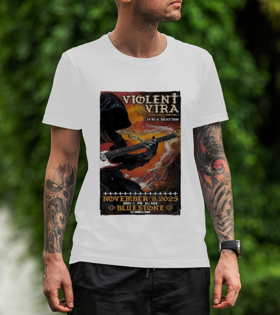 Violent Vira Chasing Ghosts Tour Part II November 8 2025 Bluestone Columbus OH Ivri & Brayton Guitar T-Shirt
