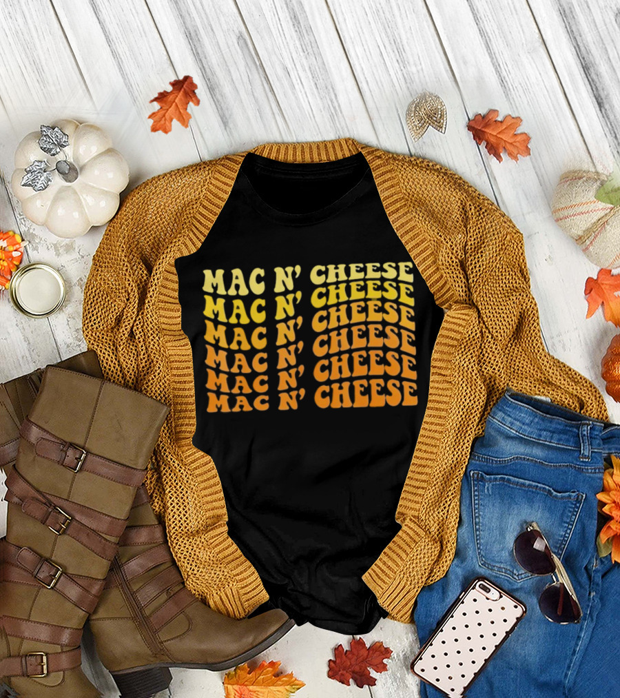 Mac N’ Cheese Repeated Text Pattern Graphic T-Shirt