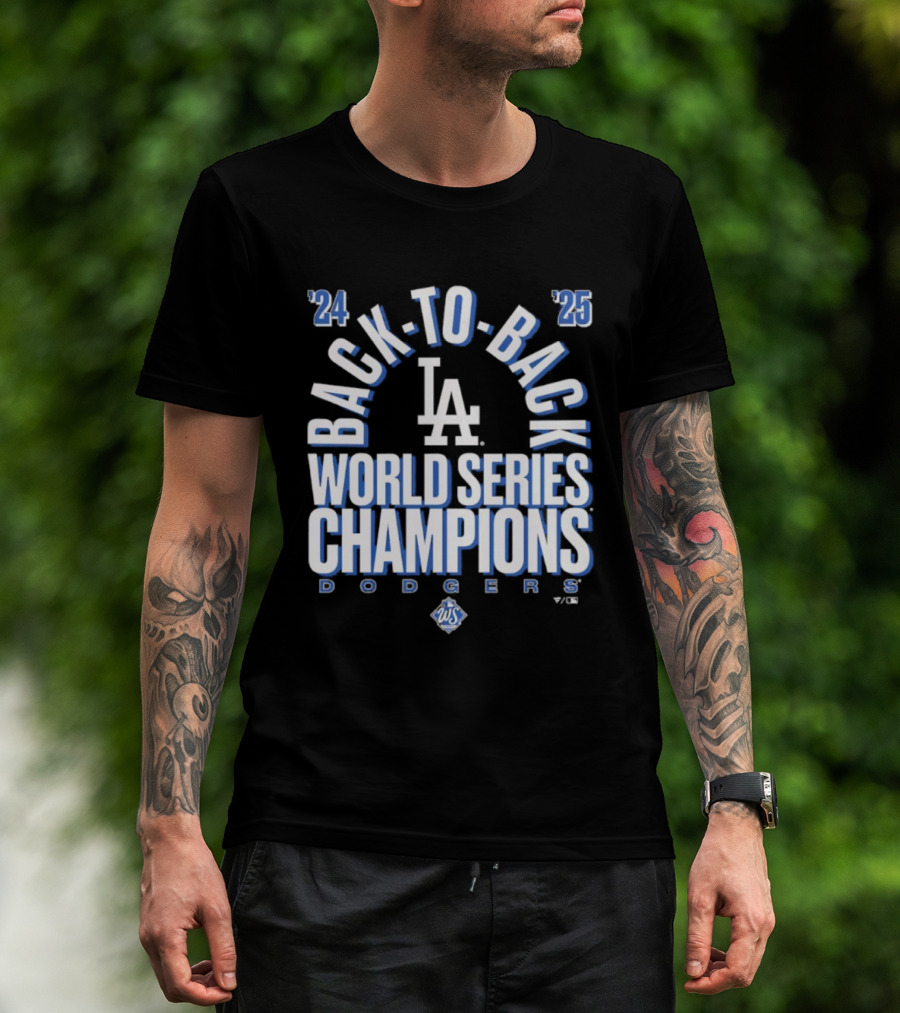 Los Angeles Dodgers 24 25 Back To Back World Series Champions LA Logo T-Shirt