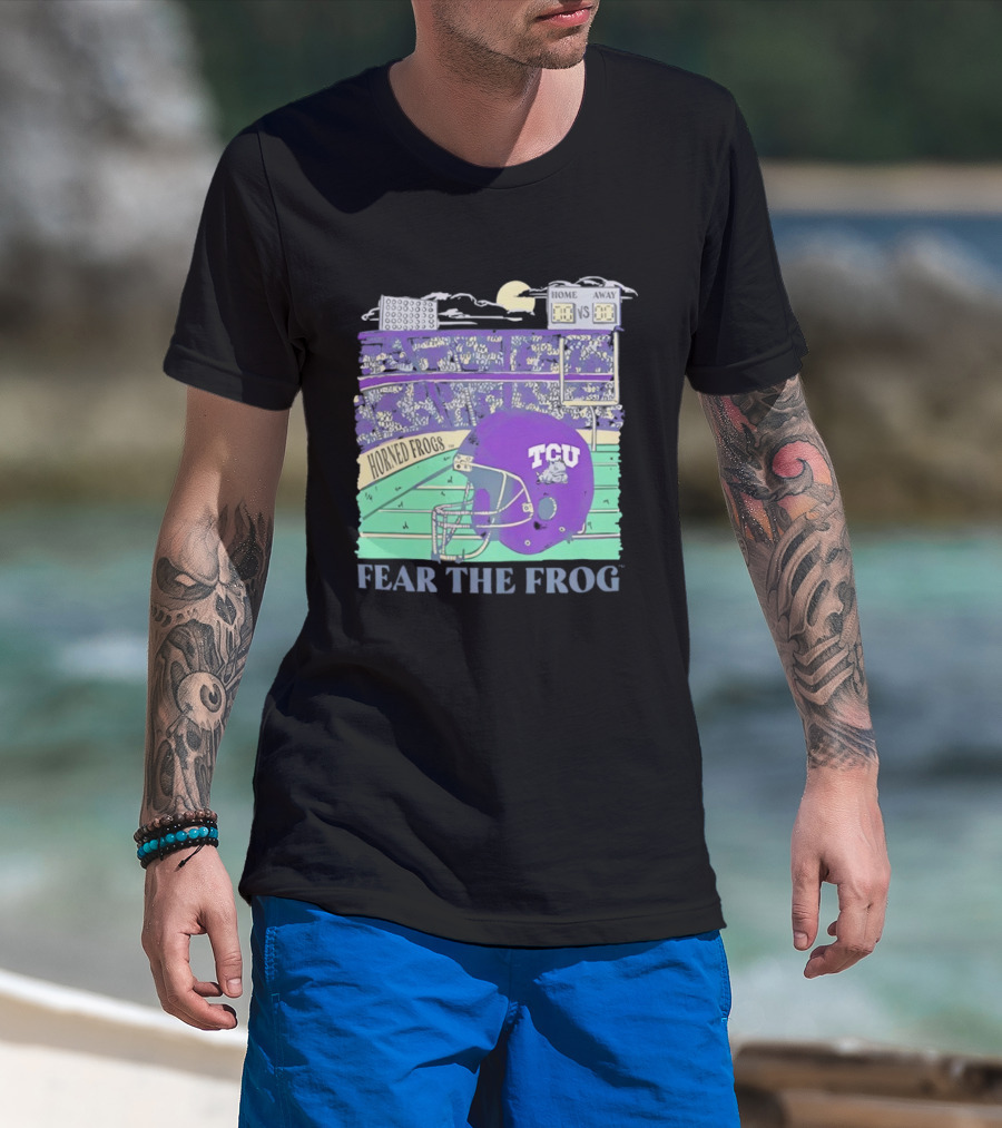 TCU Horned Frogs Football Fear The Frog Helmet Stadium Scene T-Shirt