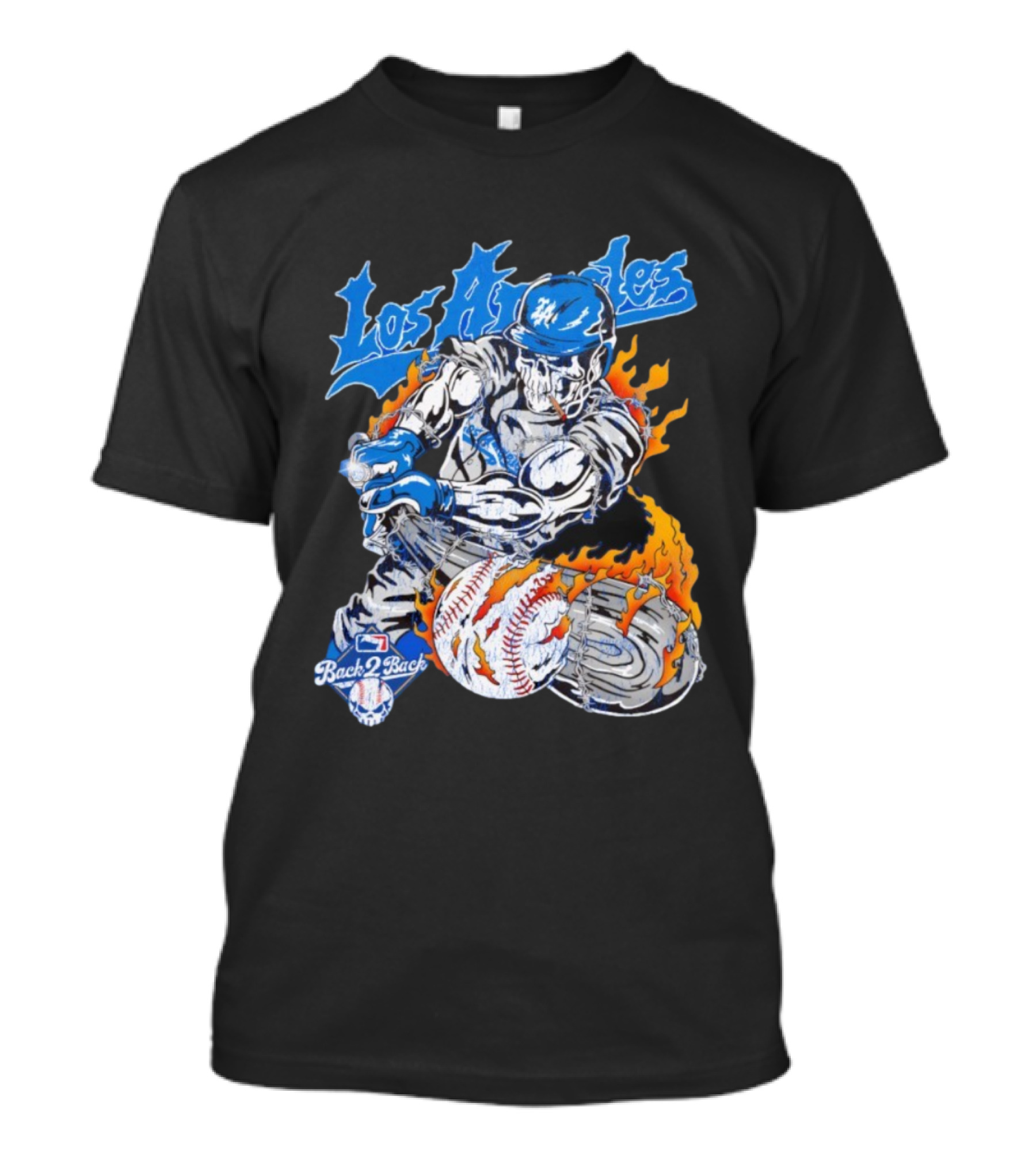 Warren Lotas Back 2 Back Los Angeles Dodgers MLB Skull Baseball Flame Design T-Shirt