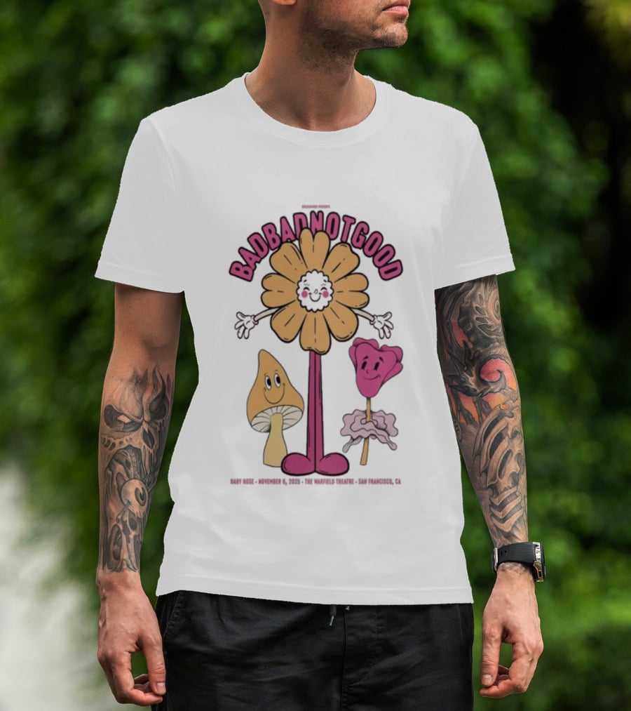 Badbadnotgood November 6 2025 Concert San Francisco Cartoon Flower Characters T-Shirt