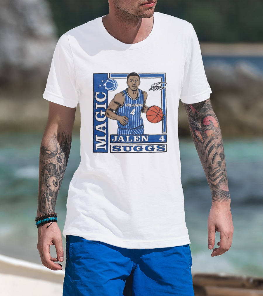 Orlando Magic Jalen Suggs Signature Wax Pack Basketball Player Number 4 T-Shirt