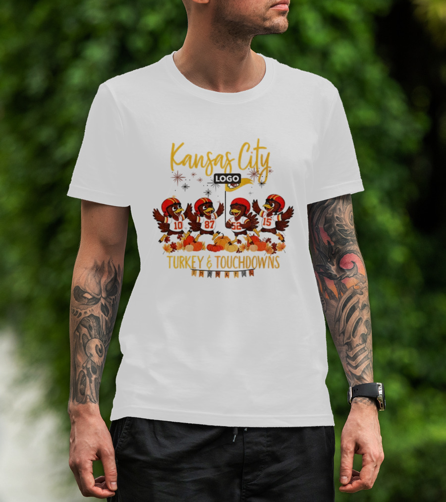 Kansas City Chiefs Turkey And Touchdowns NFL Thanksgiving Football T-Shirt