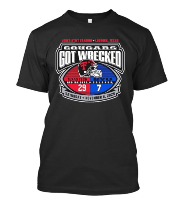 Texas Tech Red Raiders Vs BYU Cougars November 8 2025 Jones AT&T Stadium Lubbock Texas Score 29 7 T-Shirt