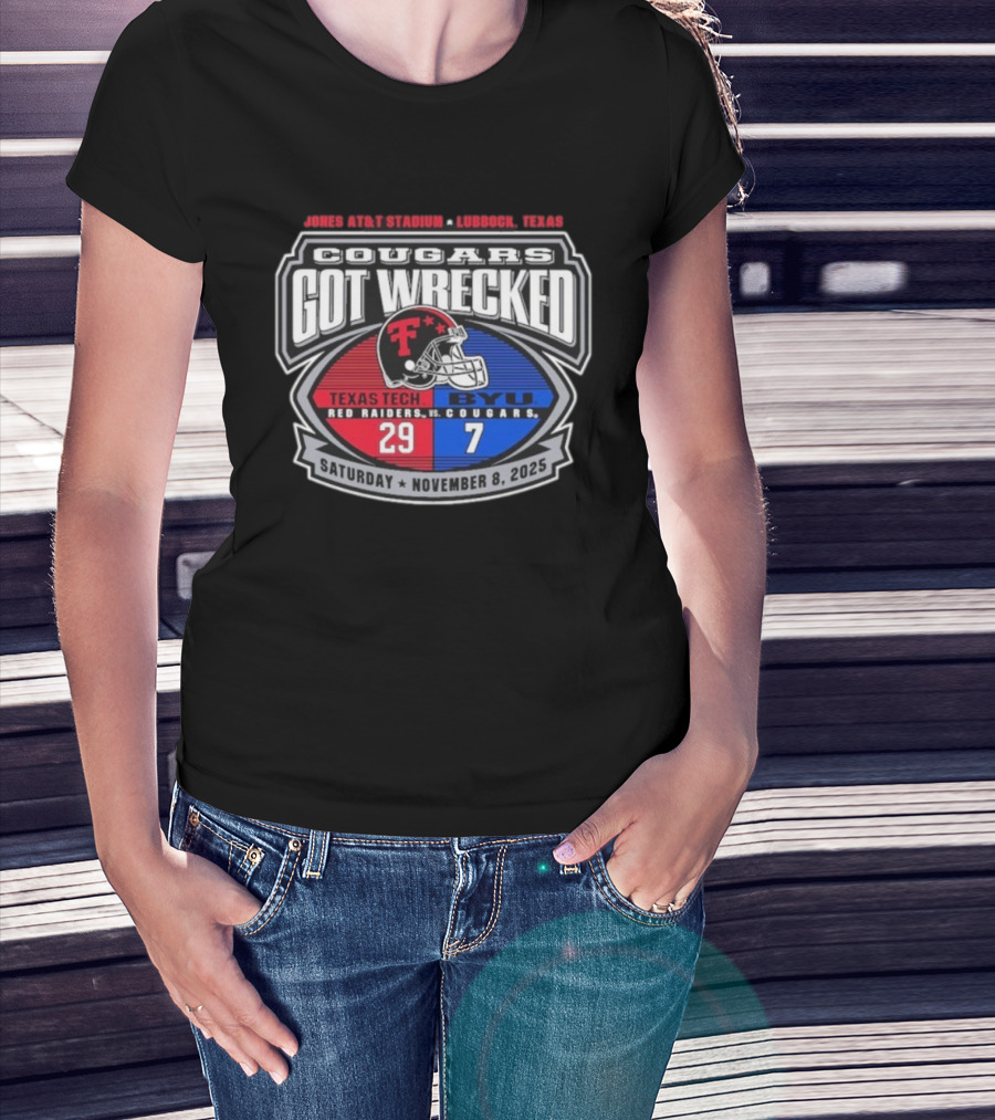 Texas Tech Red Raiders Vs BYU Cougars November 8 2025 Jones AT&T Stadium Lubbock Texas Score 29 7 T-Shirt