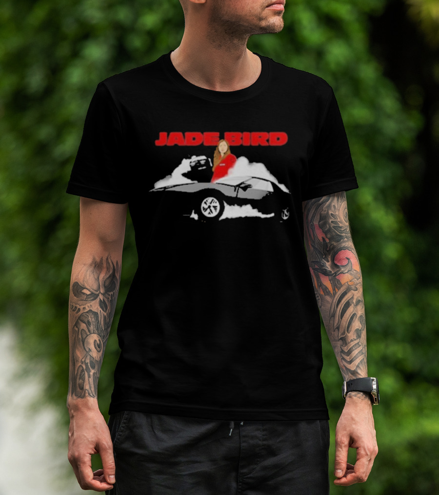 Jade Bird Red Attire Woman With Car And Clouds T-Shirt
