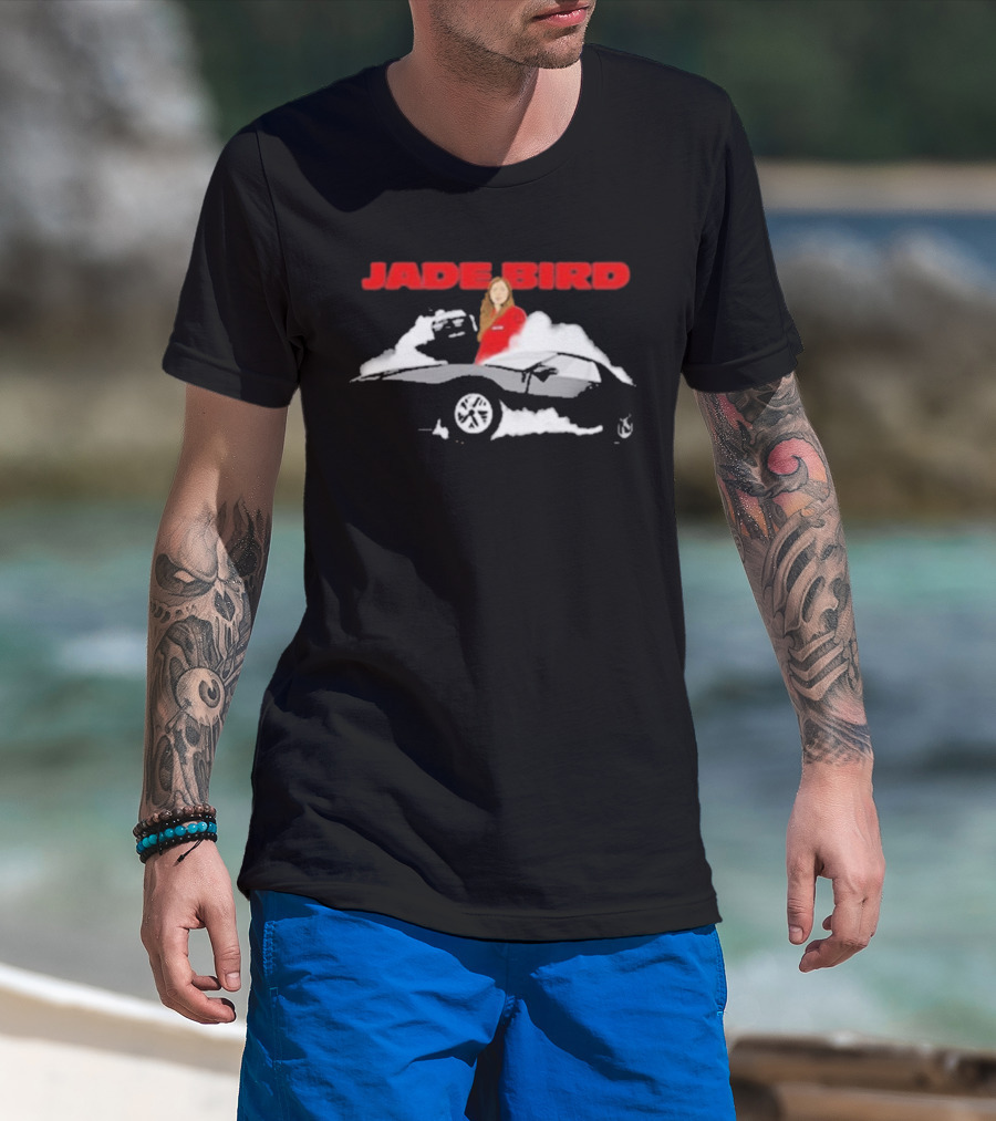 Jade Bird Red Attire Woman With Car And Clouds T-Shirt