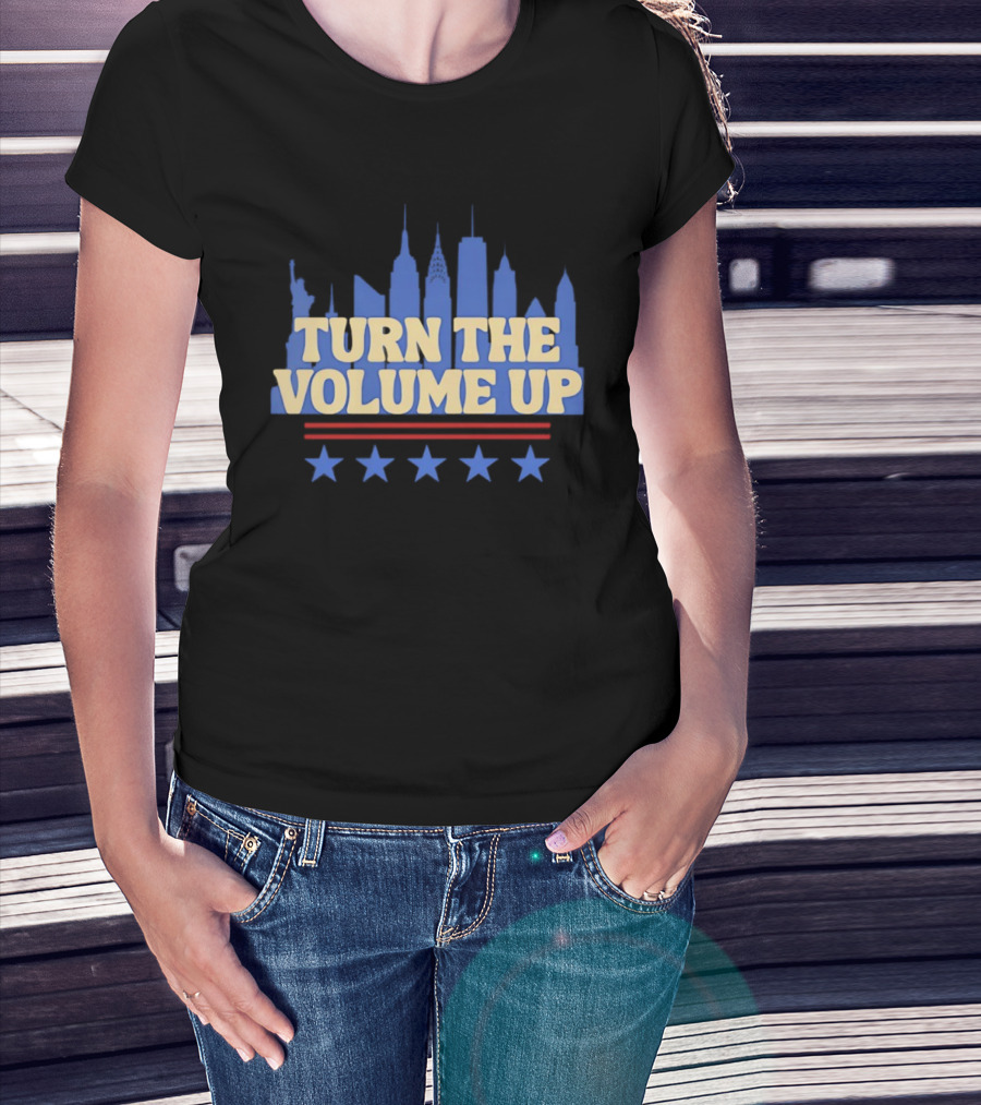 Turn The Volume Up City Skyline USA Stars And Stripes T-Shirt