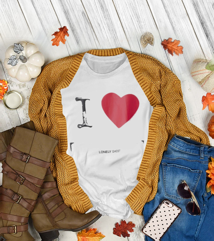 I Love Lonely Ghost Heart Stamp T-Shirt