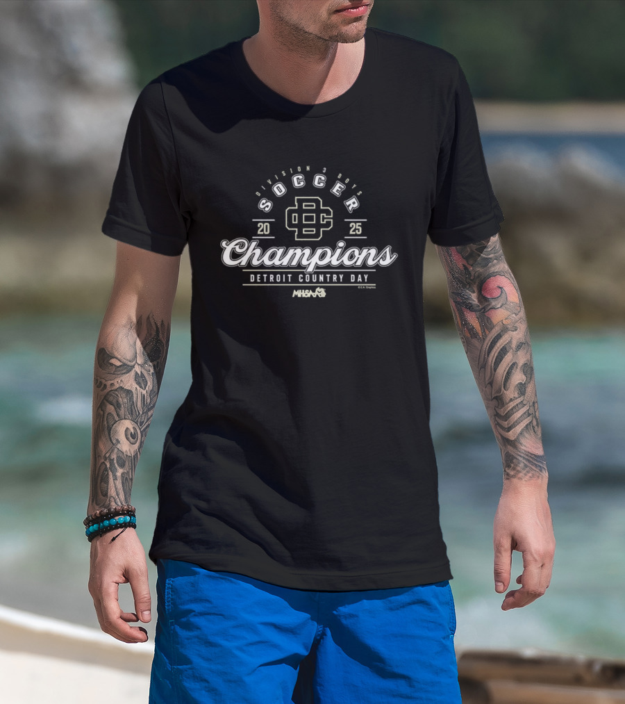 Detroit Country Day 2025 MHSAA Boys Soccer Division 3 Champions Badge T-Shirt