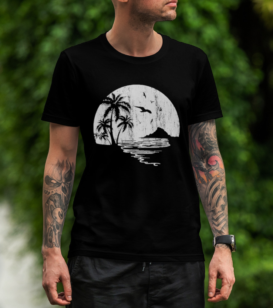 High Potential Morgan Moon Beach Palm Tree Coastal Sunset Scene Silhouette T-Shirt