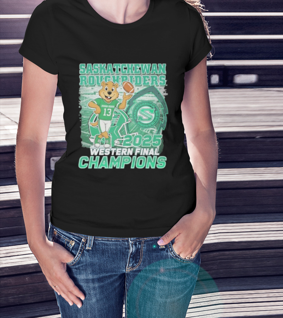 Saskatchewan Roughriders 2025 Western Final Champions Mascot Football T-Shirt