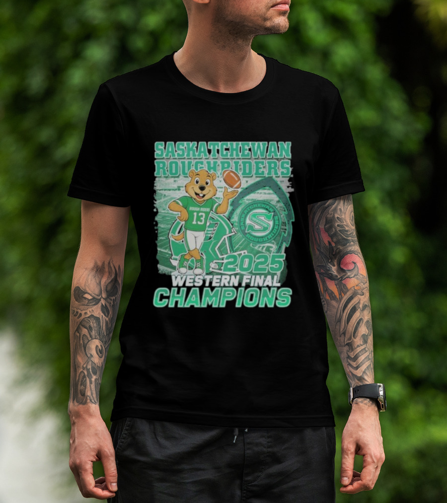 Saskatchewan Roughriders 2025 Western Final Champions Mascot Football T-Shirt