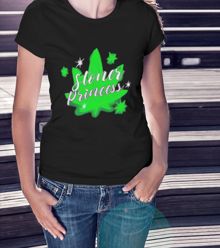 Stoner Princess Cannabis Leaf Royalty Stars T-Shirt