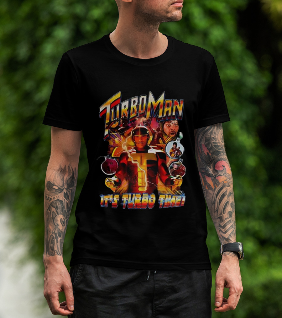 Turbo Man It's Turbo Time Christmas Bauble Lightning Hero Scene T-Shirt