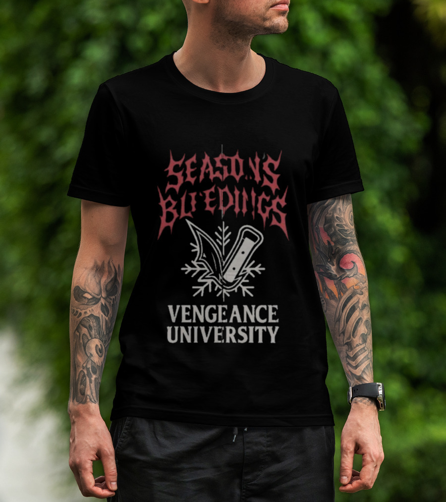 Vengeance University's Season's Bleedings Christmas Knife Snowflake T-Shirt