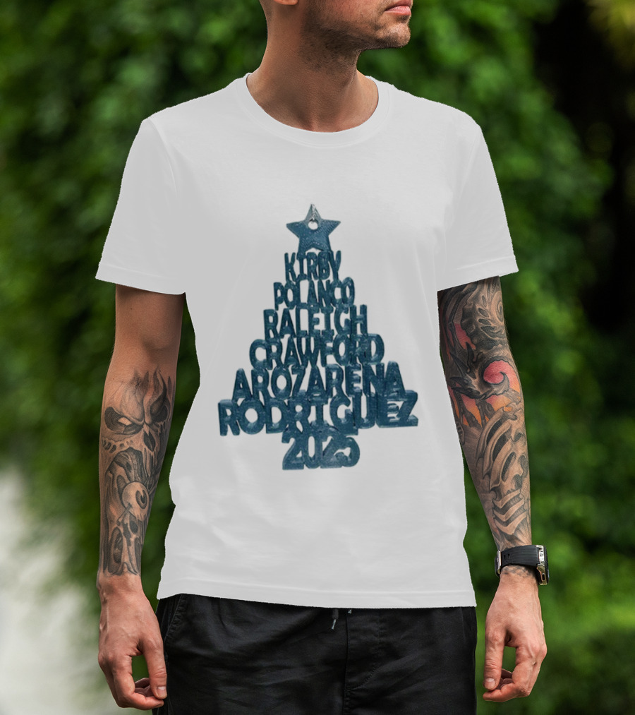 2025 Seattle Mariners Kelenic Pollock Raleigh Crawford Arozarena Rodriguez Christmas Tree T-Shirt