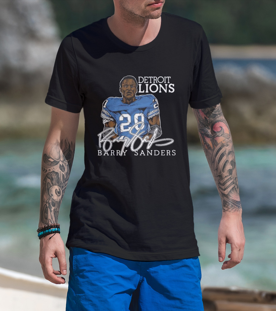 Detroit Lions Barry Sanders 20 Retired Player Classic Signature T-Shirt
