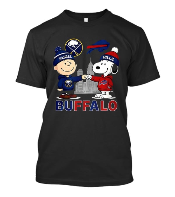 Charlie Brown Snoopy Buffalo Sabres Bills Skyline Fist Bump T-Shirt