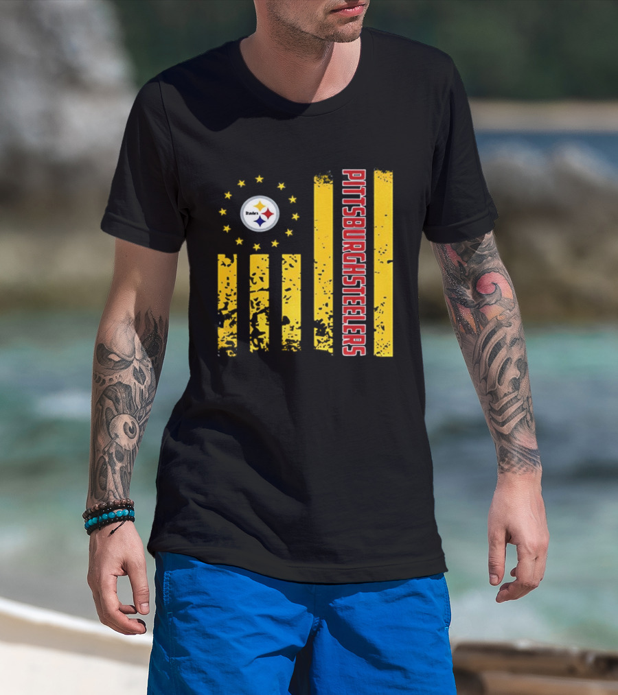 Pittsburgh Steelers American Flag NFL Steelmark Stars Stripes T-Shirt