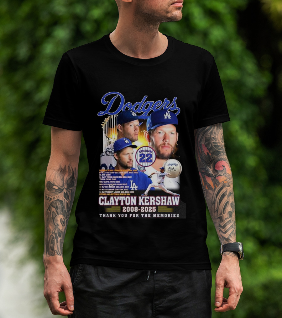 Dodgers Clayton Kershaw 2008-2025 Thank You For The Memories And Achievements T-Shirt