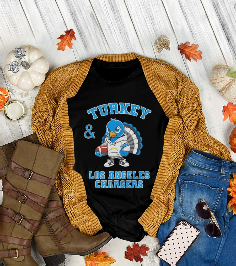 Turkey And Los Angeles Chargers Football NFL Thanksgiving Celebration T-Shirt