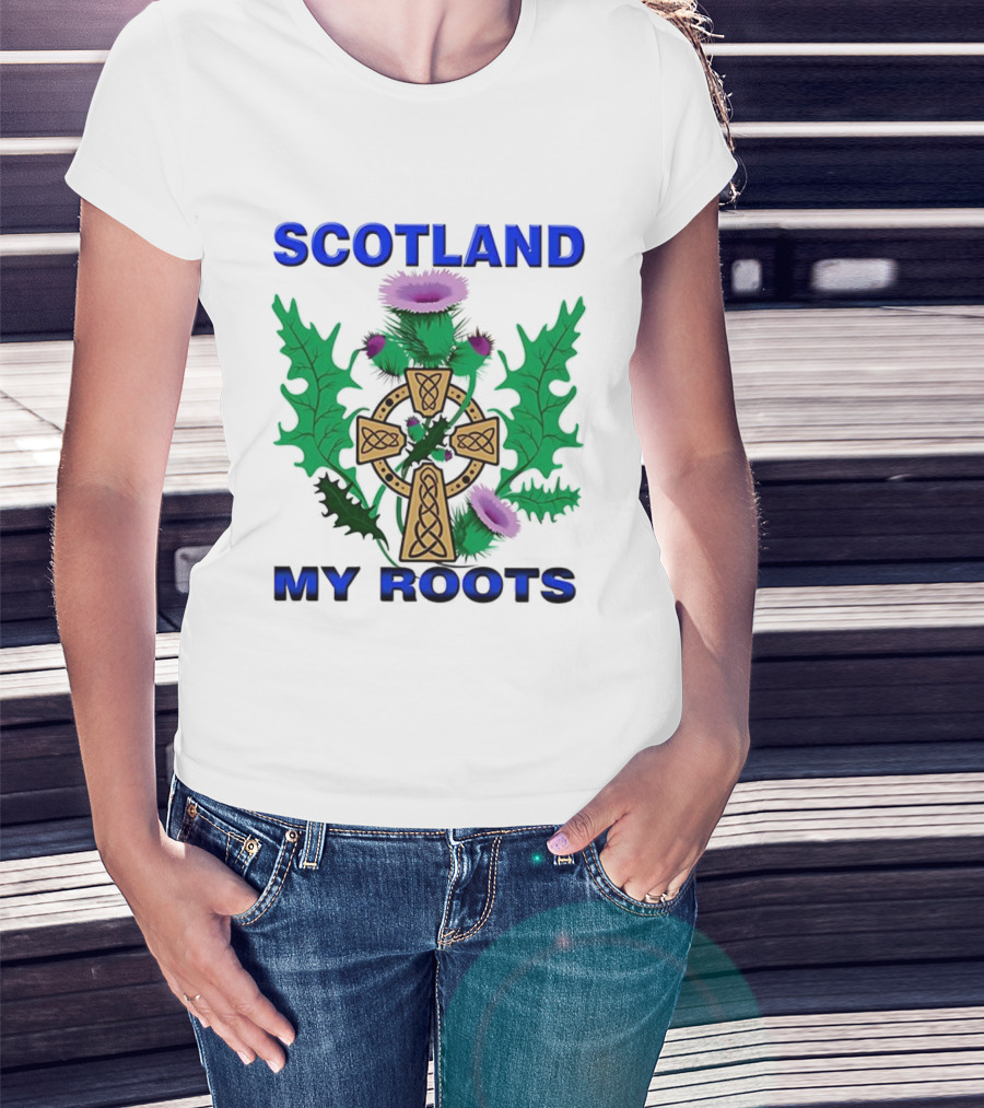 Scotland My Roots Celtic Cross Purple Thistle Heritage T-Shirt